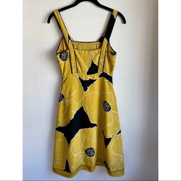 Anthro Moulinette Soeurs Brighter Seasons Mustard Floral 100% Silk Dress -Size 0 - Picture 4 of 11